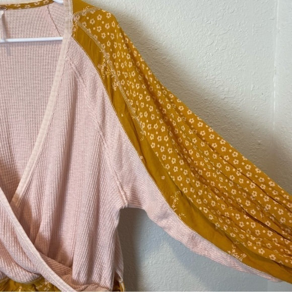 Free People Auxton Waffle Knit Wrap Mixed Media Top - Picture 11 of 15
